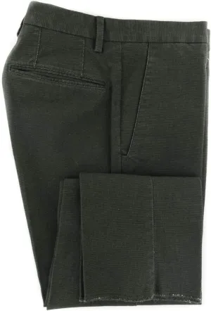Dark Green Solid Cotton Blend Pants - Slim