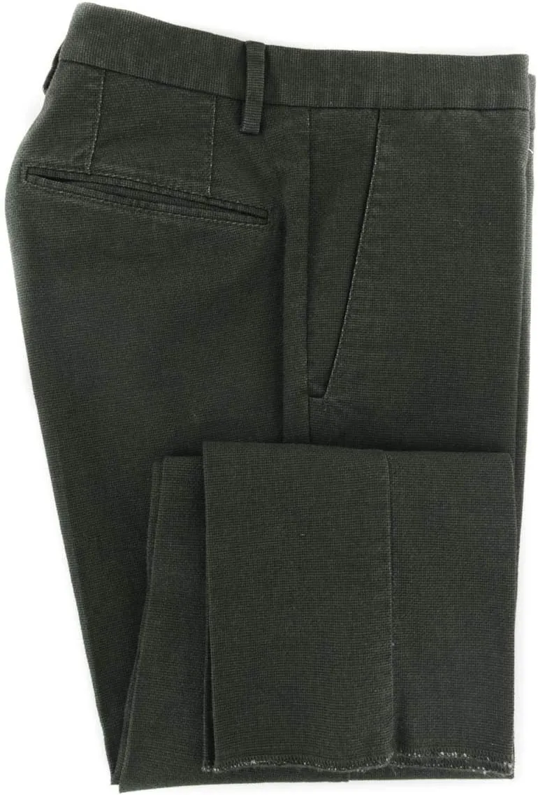 Dark Green Solid Cotton Blend Pants - Slim