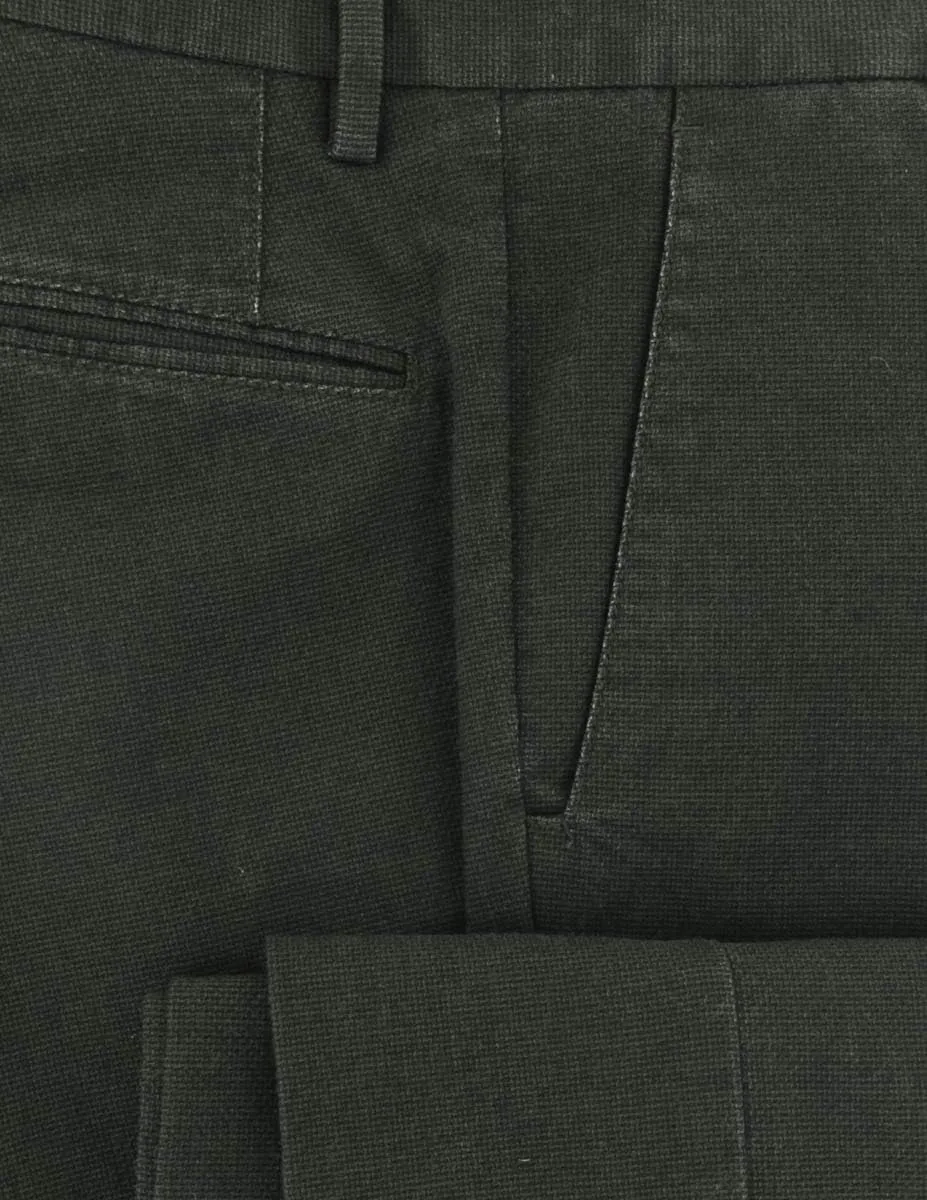 Dark Green Solid Cotton Blend Pants - Slim