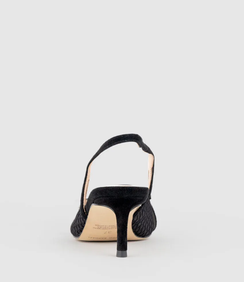 DAWN55 Mesh Slingback with Strap in Black Suede