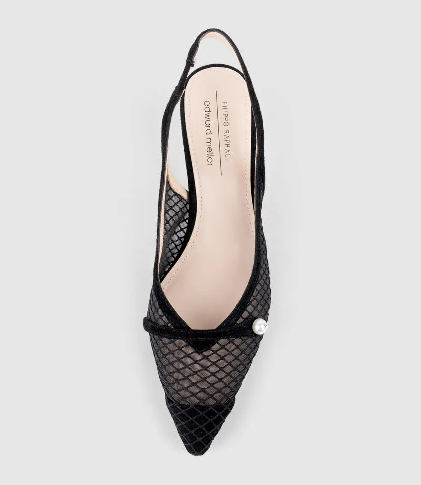 DAWN55 Mesh Slingback with Strap in Black Suede