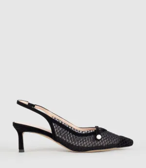 DAWN55 Mesh Slingback with Strap in Black Suede