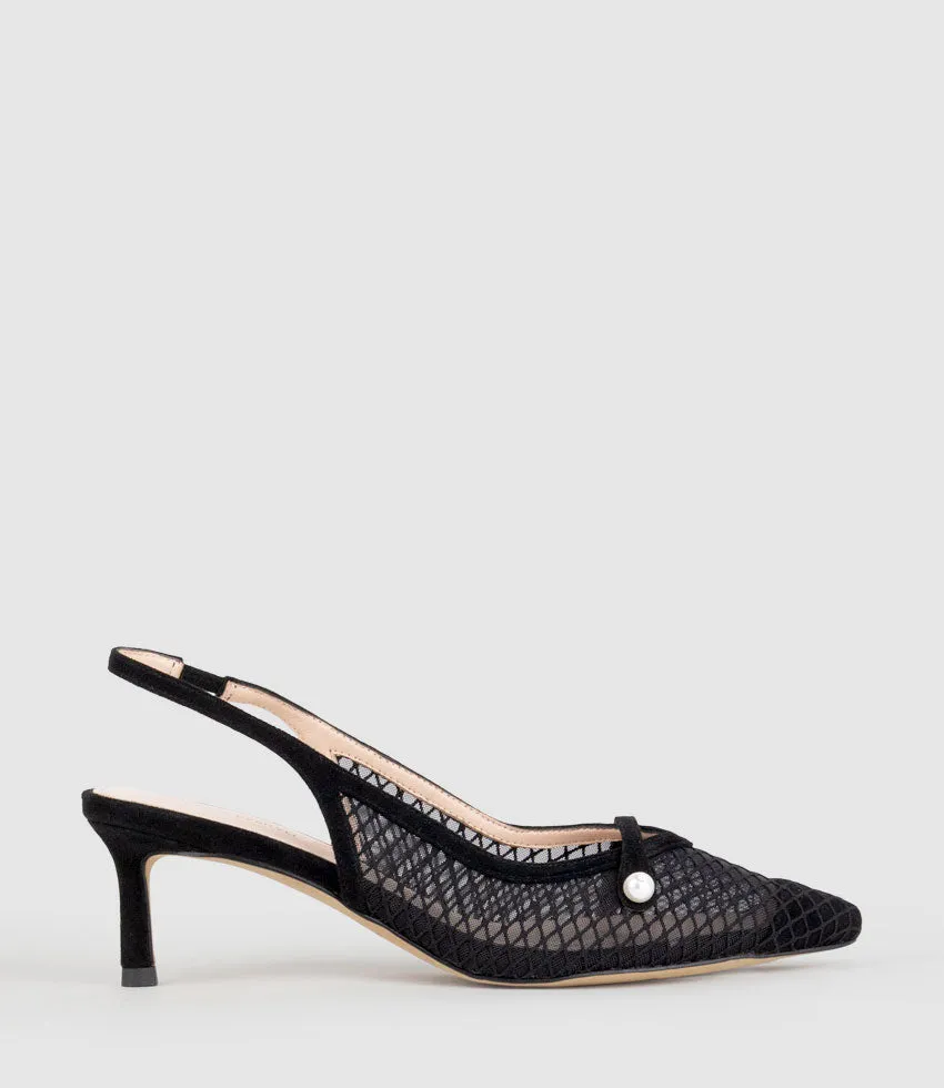 DAWN55 Mesh Slingback with Strap in Black Suede