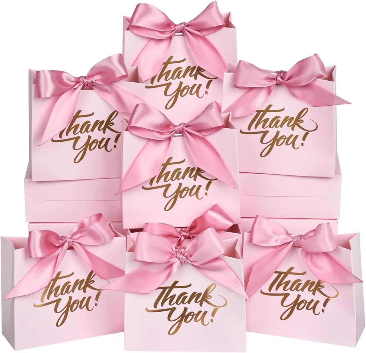 DECHISY 50Pack Mini Thank You & Gift Bags - 4.5x1.8x3.9 Inch, Ribbon, Baby Shower & Wedding Favor Bags in Pink