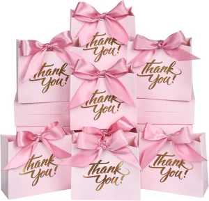 DECHISY 50Pack Mini Thank You & Gift Bags - 4.5x1.8x3.9 Inch, Ribbon, Baby Shower & Wedding Favor Bags in Pink