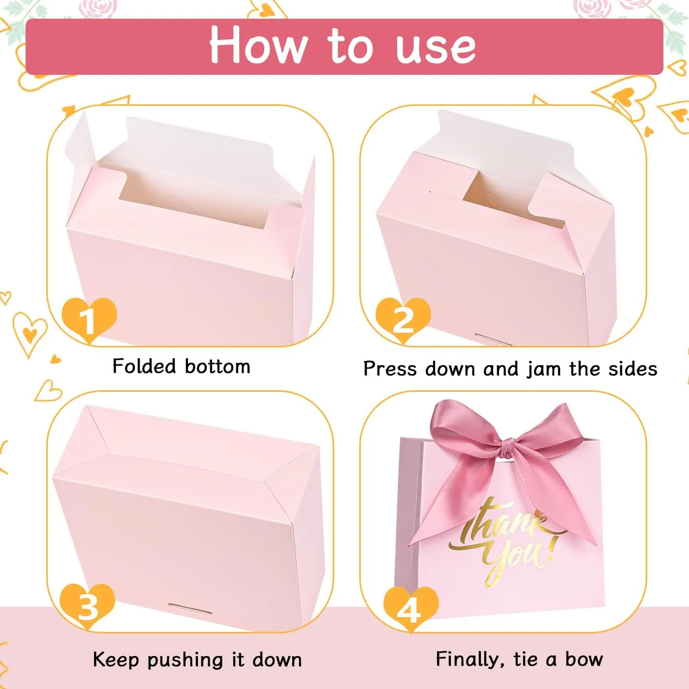 DECHISY 50Pack Mini Thank You & Gift Bags - 4.5x1.8x3.9 Inch, Ribbon, Baby Shower & Wedding Favor Bags in Pink