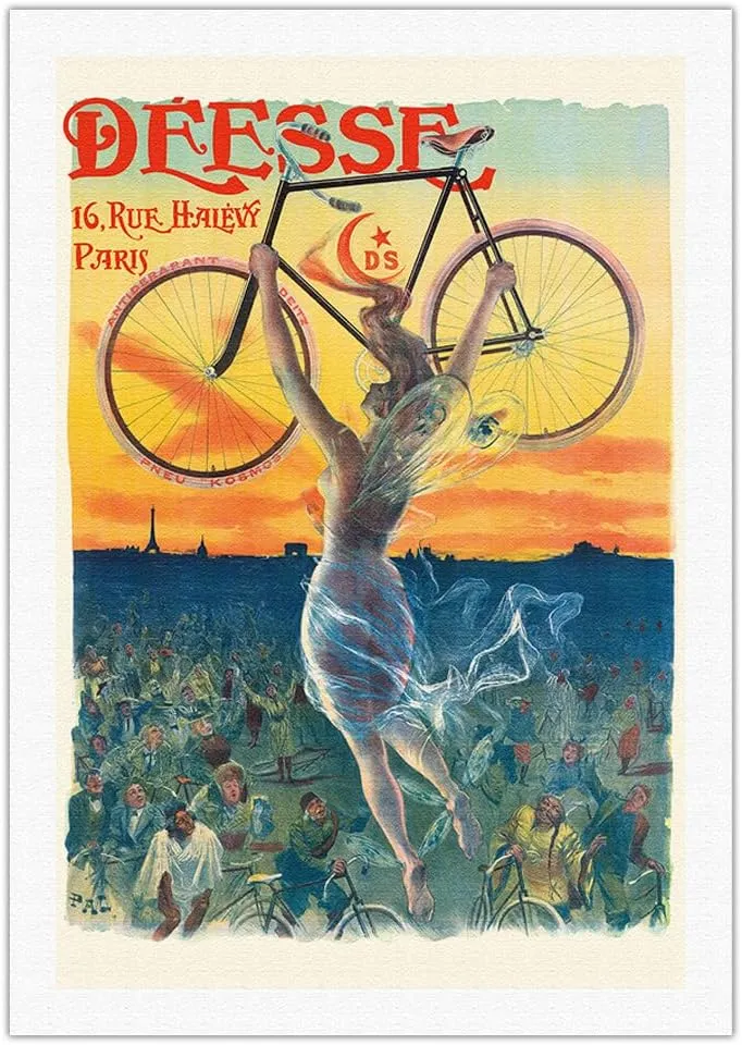 Déesse Bicycles - Paris France - Winged Goddess - Vintage Advertising Poster by Jean de Paleologue c.1898 - Fine Art Rolled Canvas Print 27in x 40in