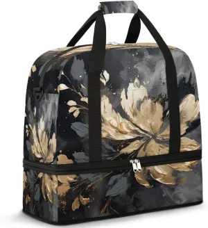 Delicate Flora Print Watercolor Travel Duffle Bag, Collapsible Travel Bag Sports Gym Bag With Shoes Compartment Weekender Bag Overnight Bag For Women Men