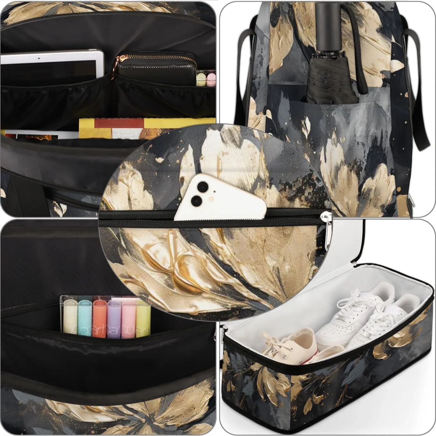 Delicate Flora Print Watercolor Travel Duffle Bag, Collapsible Travel Bag Sports Gym Bag With Shoes Compartment Weekender Bag Overnight Bag For Women Men
