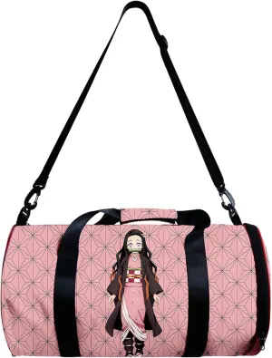 Demon Slay Large Capacity Travel Bag Gym Bag Kemitsu Sport Duffel Bag With Shoe Bag(Nezuko Pink)