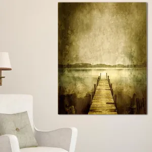 Designart PT8626-30-40 Vintage Pier Over Lake-Landscape Digital Art Canvas Print-30x40, 30x40, Yellow
