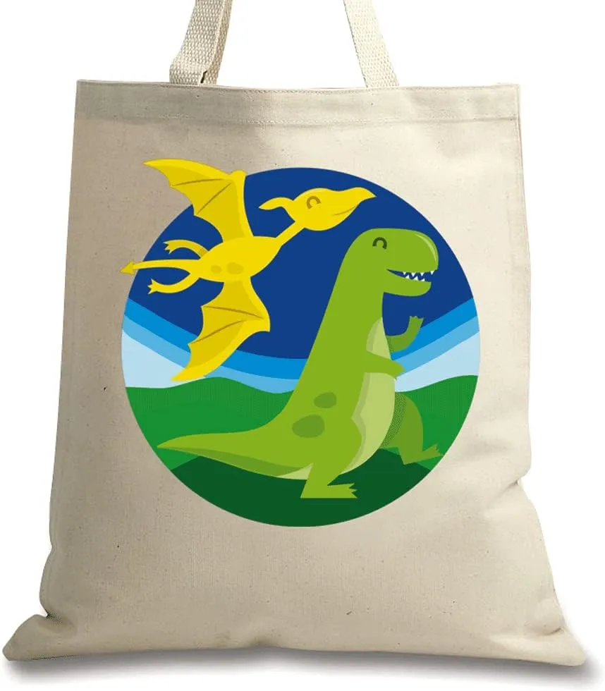 Dinosaur Personalized Canvas Tote- 15 X 16 Inch Heavyweight Cotton Canvas Bag, Personalized Print