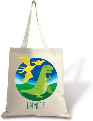 Dinosaur Personalized Canvas Tote- 15 X 16 Inch Heavyweight Cotton Canvas Bag, Personalized Print