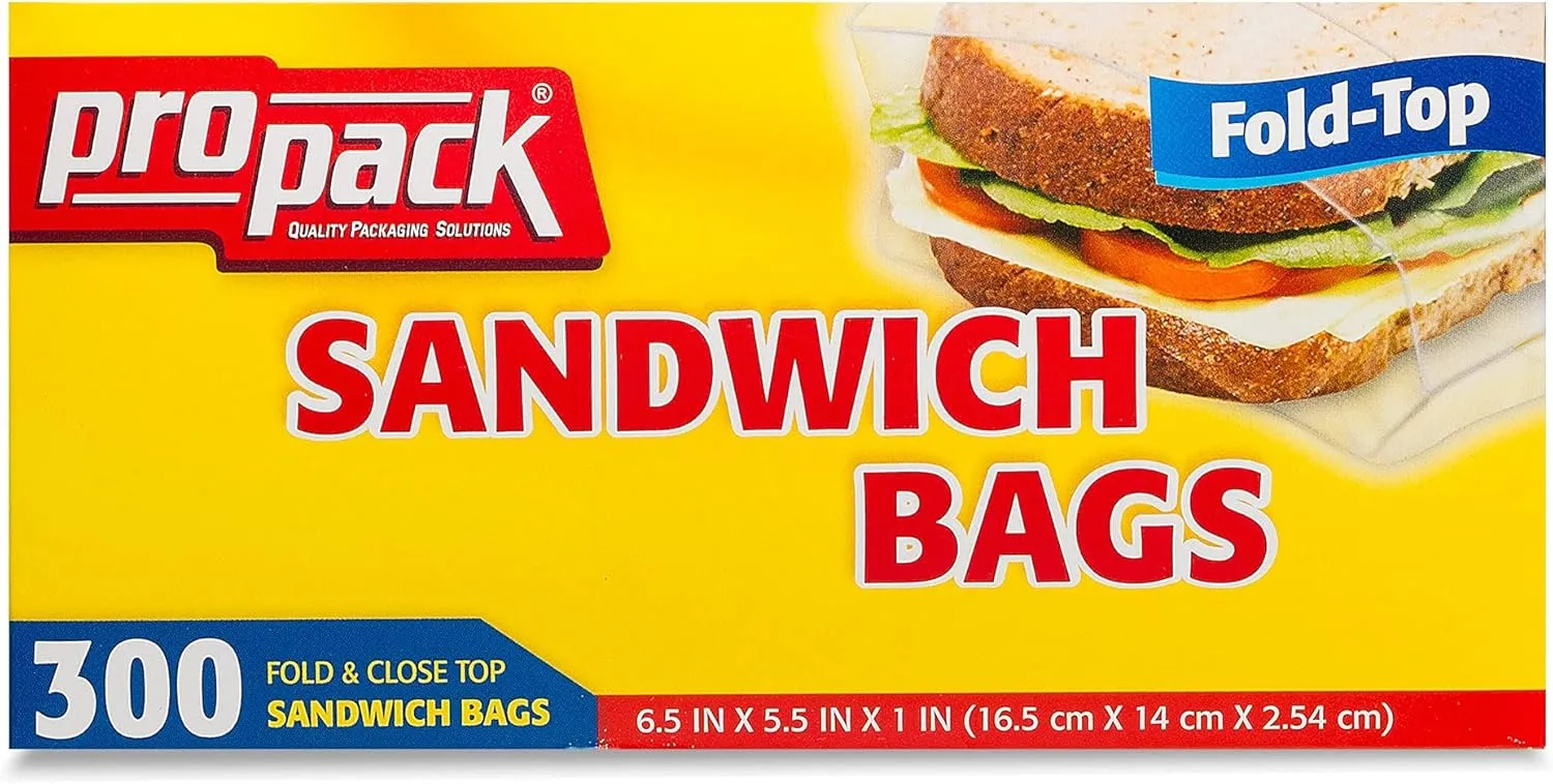 Disposable Plastic Sandwich Bags With Fold Close Top 900 Bags, Great For Home, Office, Vacation, Traveling, Sandwich, Fruits, Nuts, Cake, Cookies, Or Any Snacks (3 Packs)