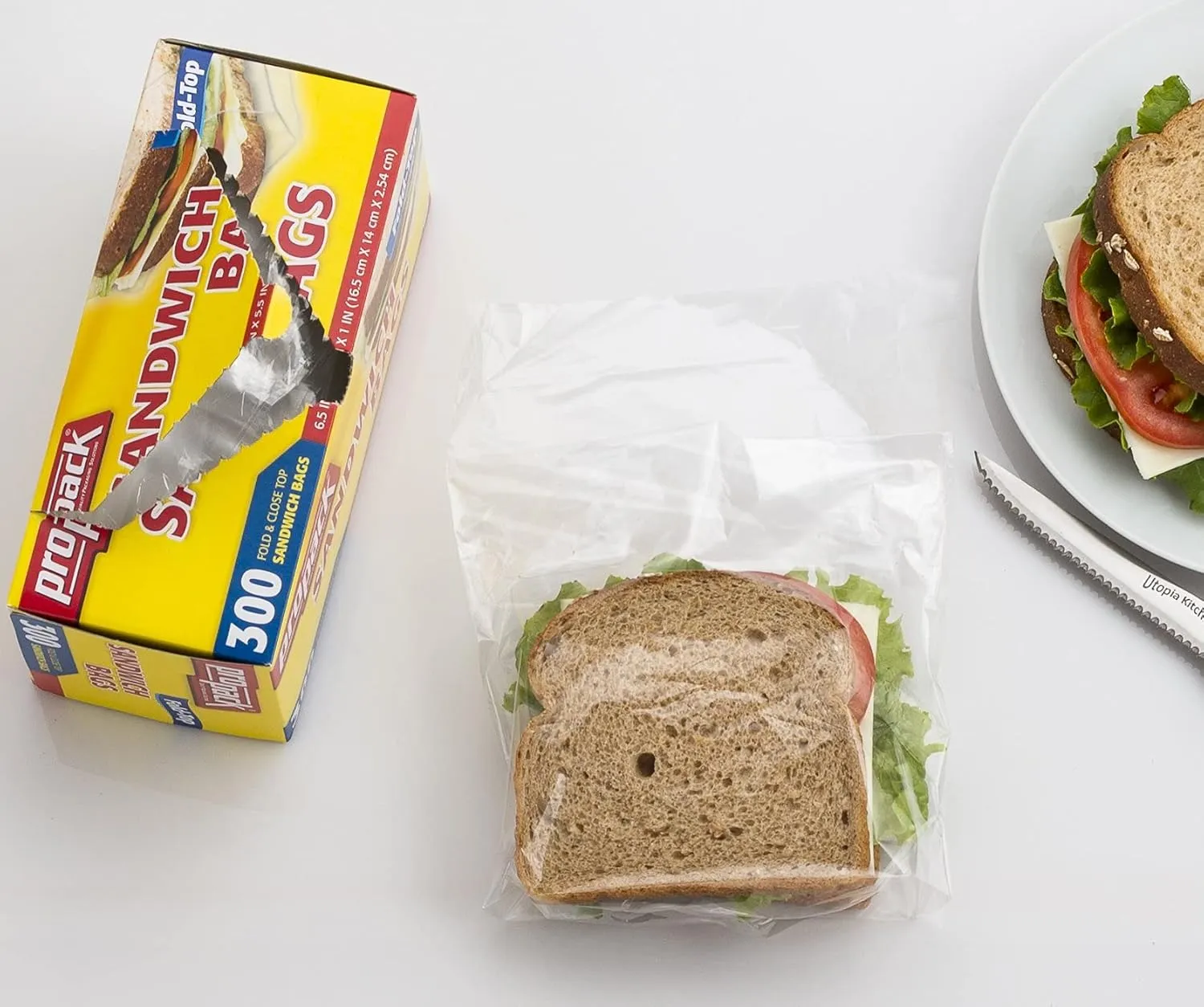 Disposable Plastic Sandwich Bags With Fold Close Top 900 Bags, Great For Home, Office, Vacation, Traveling, Sandwich, Fruits, Nuts, Cake, Cookies, Or Any Snacks (3 Packs)