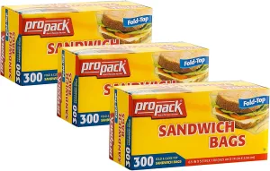Disposable Plastic Sandwich Bags With Fold Close Top 900 Bags, Great For Home, Office, Vacation, Traveling, Sandwich, Fruits, Nuts, Cake, Cookies, Or Any Snacks (3 Packs)