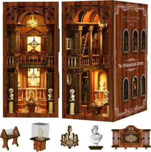 DIY Book Nook Kits 3D Wooden Puzzle Bookshelf Decorative Bookshelf Corner for Adults Teenagers, Gifts for Family, Friends (The Philosophical Library)