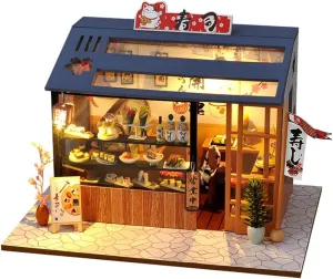 DIY Miniature House Kit with LED Light, 1:24 Scale Japanese Style Dollhouse Miniature Wooden House Kit,Mini House kit Tiny House Kits for Adult