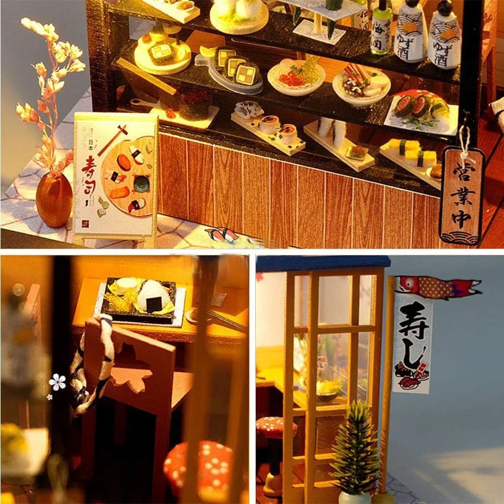 DIY Miniature House Kit with LED Light, 1:24 Scale Japanese Style Dollhouse Miniature Wooden House Kit,Mini House kit Tiny House Kits for Adult