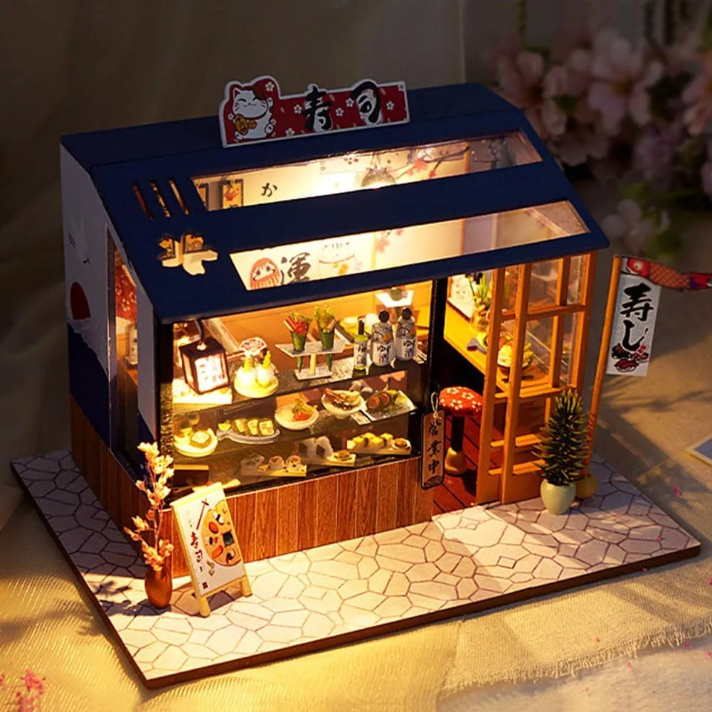 DIY Miniature House Kit with LED Light, 1:24 Scale Japanese Style Dollhouse Miniature Wooden House Kit,Mini House kit Tiny House Kits for Adult