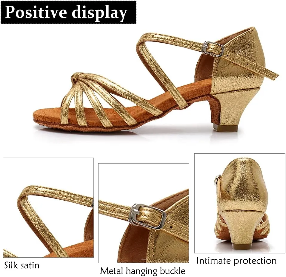 DKZSYIM Women's Satin Latin Dance Shoes Ballroom Salsa Performance Practice Dancing Shoes,Model LP-1217ZS