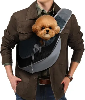 Dog Sling Carrier for Pooch Doggy Yorkie Chihuahua Baby, Travel Front Backpack Chest Body Holder Pack to Wear, Large, Black