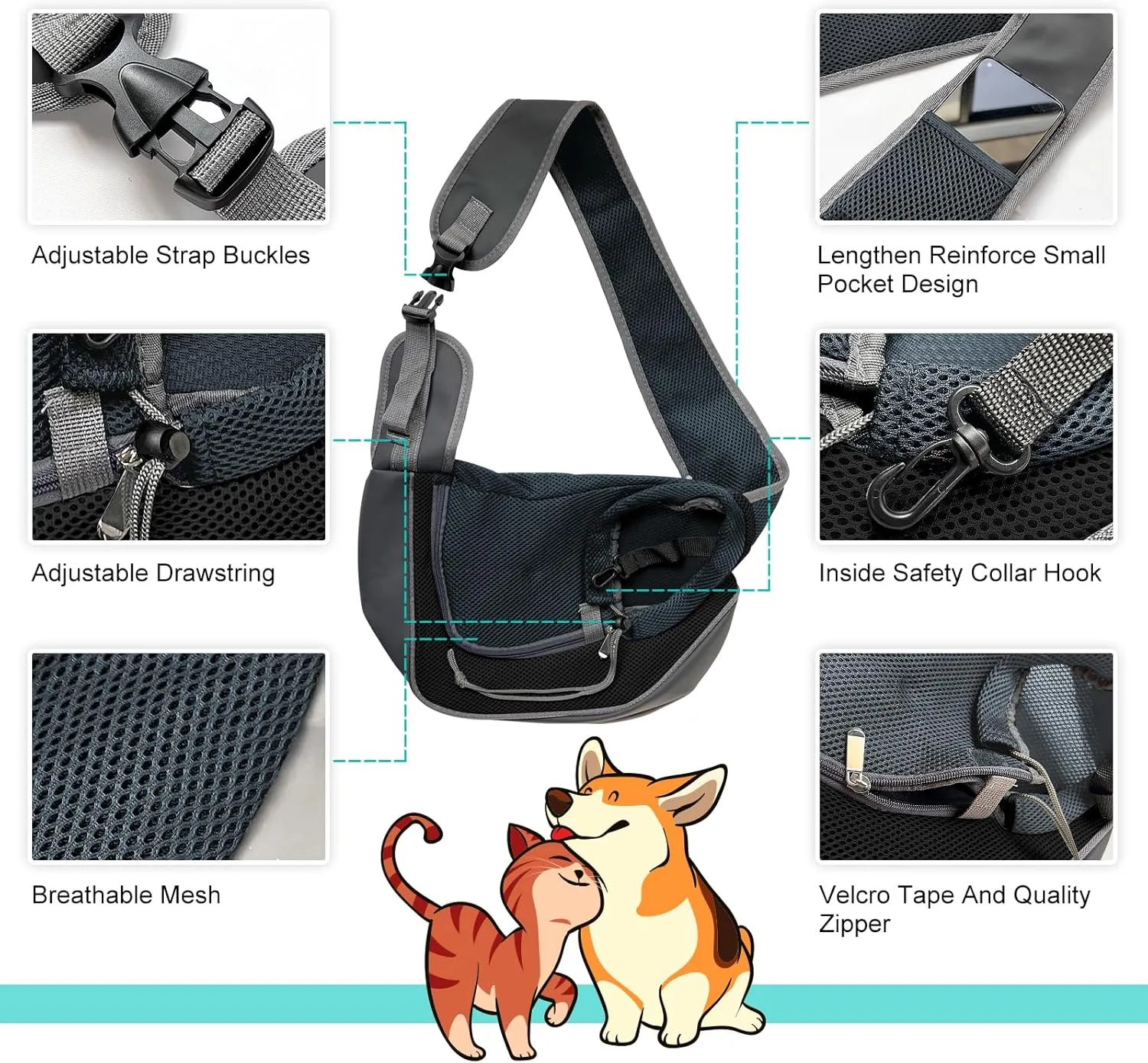 Dog Sling Carrier for Pooch Doggy Yorkie Chihuahua Baby, Travel Front Backpack Chest Body Holder Pack to Wear, Large, Black
