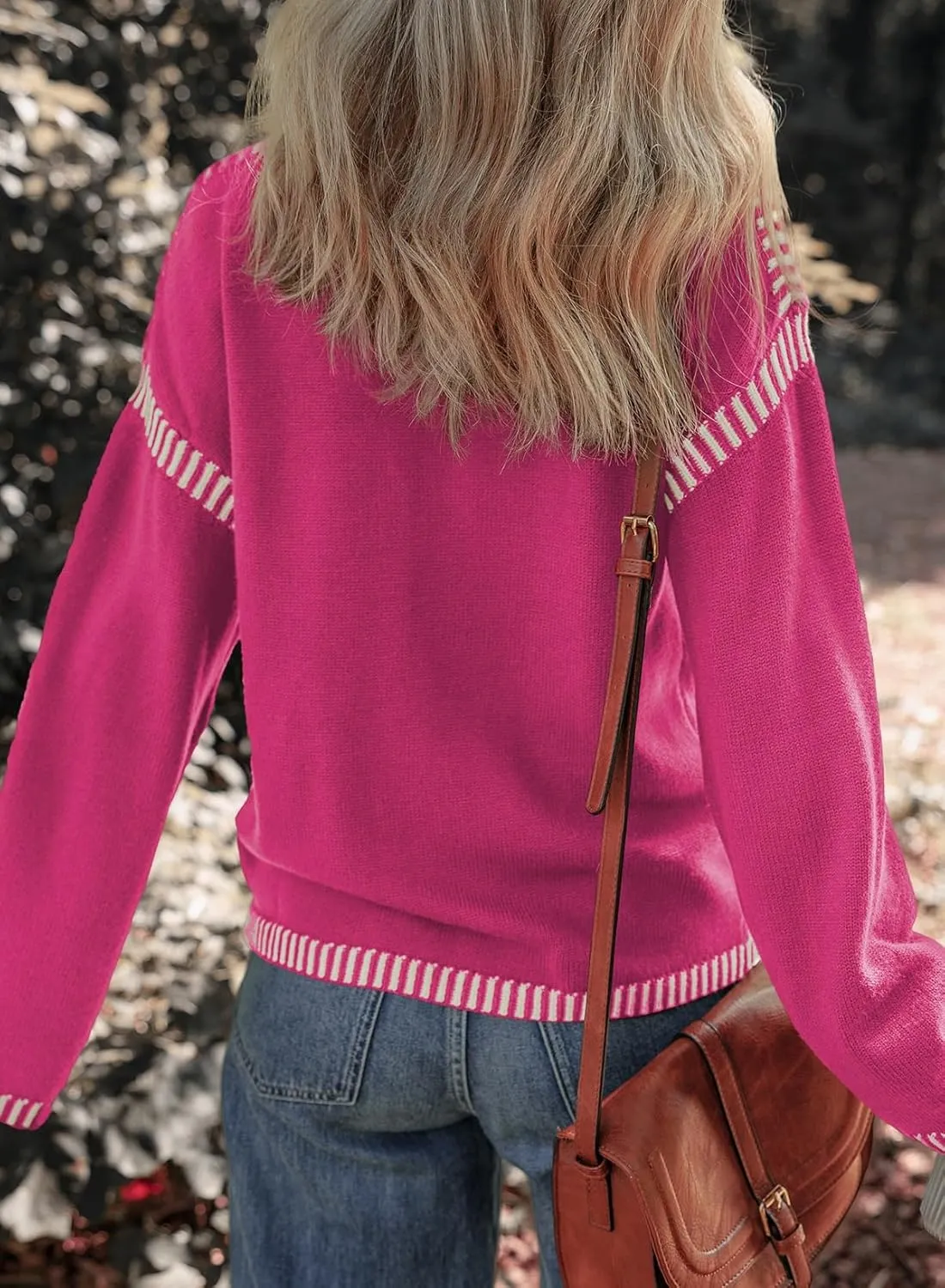 Dokotoo Sweaters for Women Fashion Solid Crewneck Loose Fit Long Sleeve Contrast Cable Knit Pullover Sweater Jumper Tops