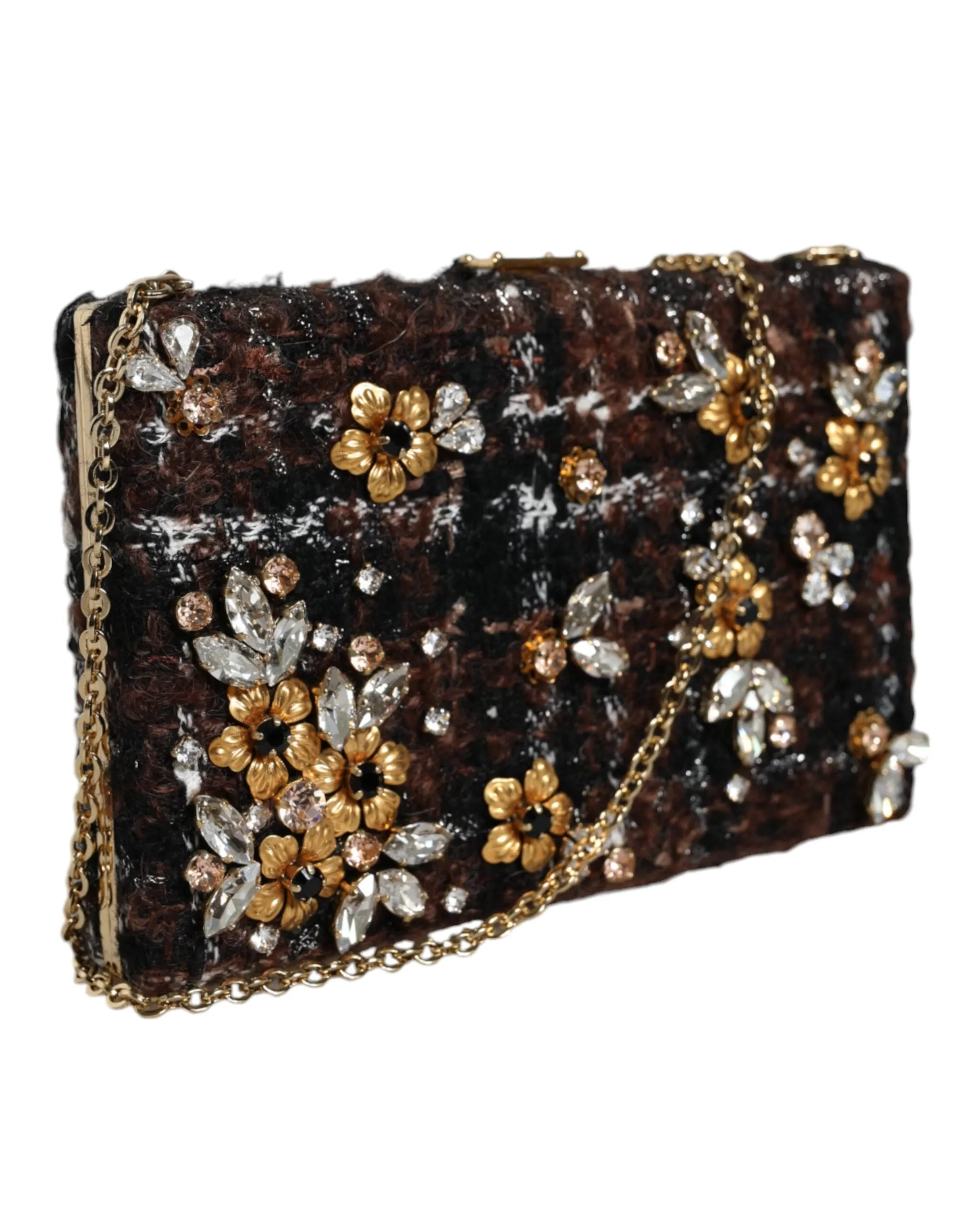 Dolce & Gabbana Multicolor Tweed Floral Clutch Evening Party Purse Crossbody Bag