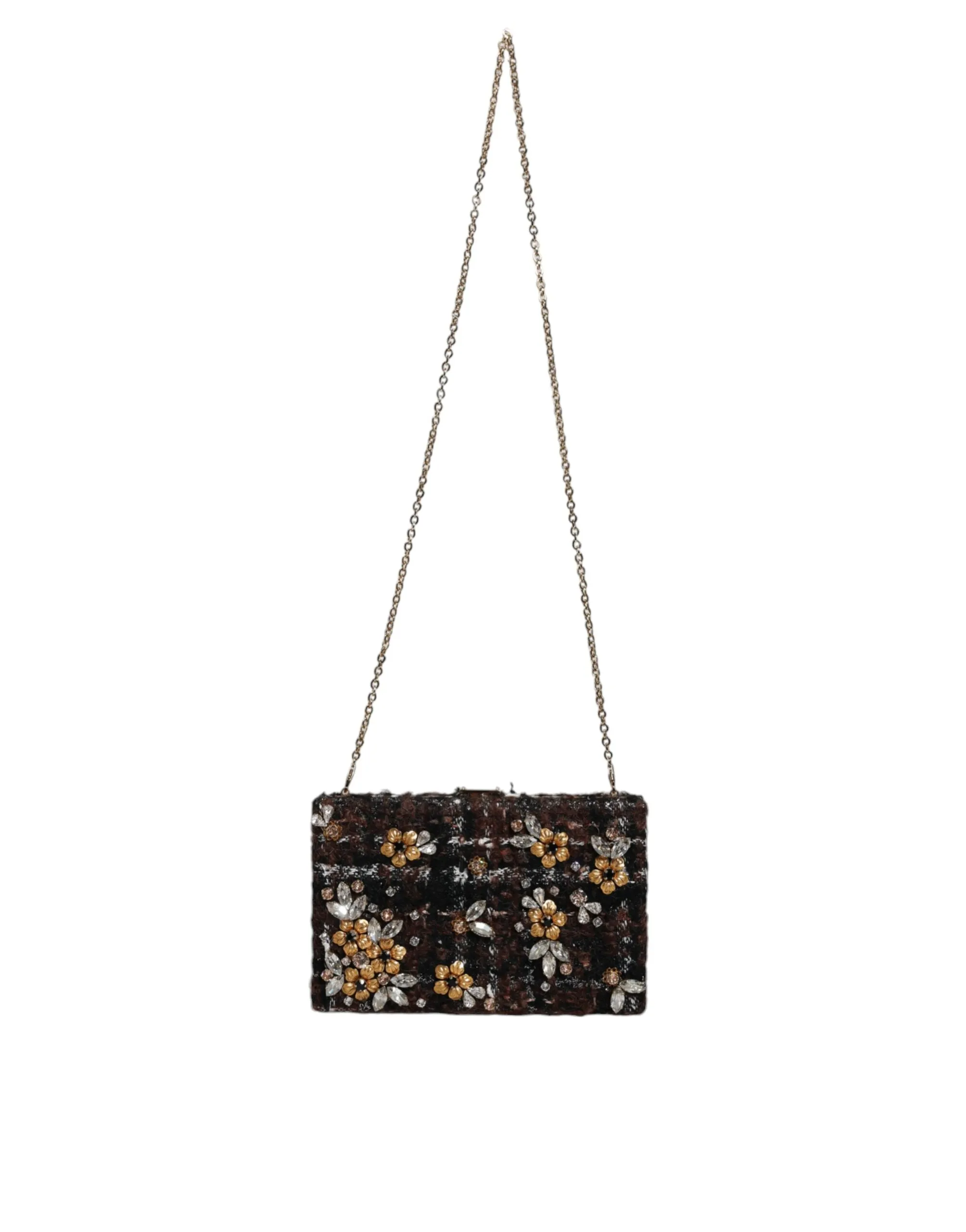 Dolce & Gabbana Multicolor Tweed Floral Clutch Evening Party Purse Crossbody Bag