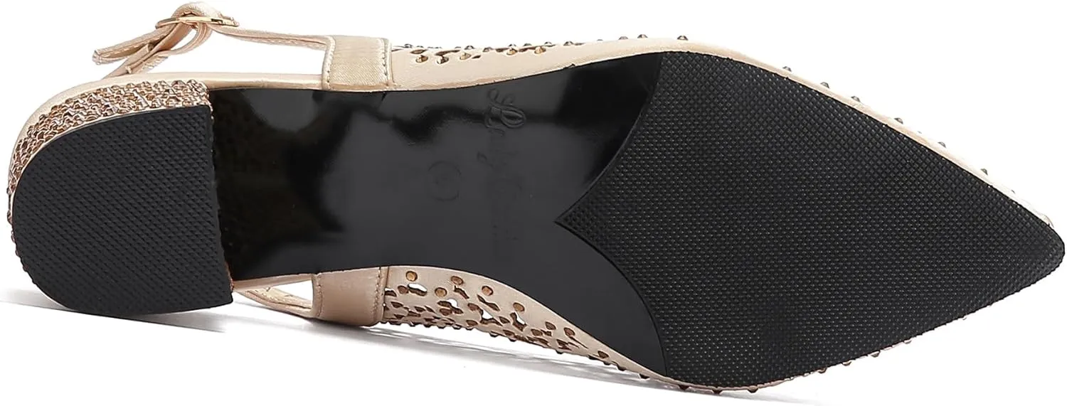 DONNA Rhinestone Satin Block Heel Slingback