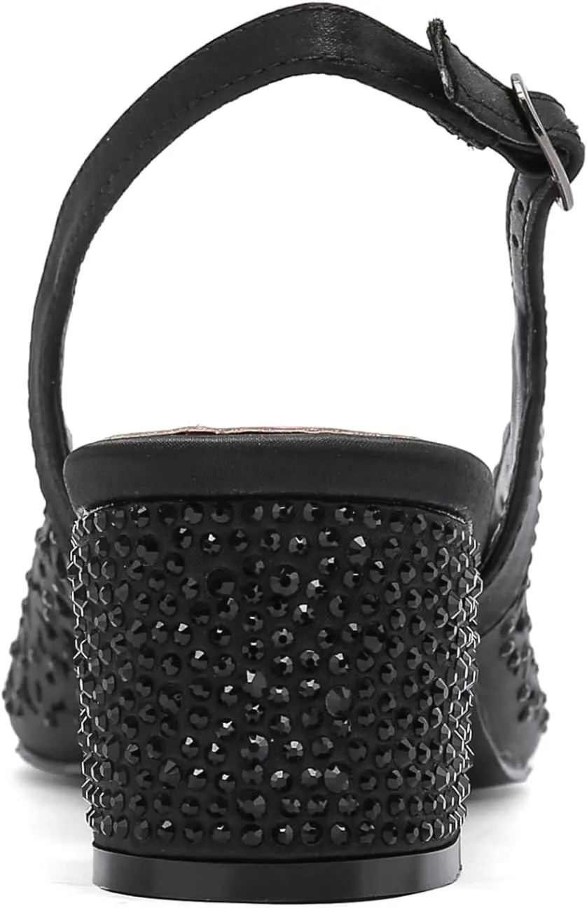 DONNA Rhinestone Satin Block Heel Slingback