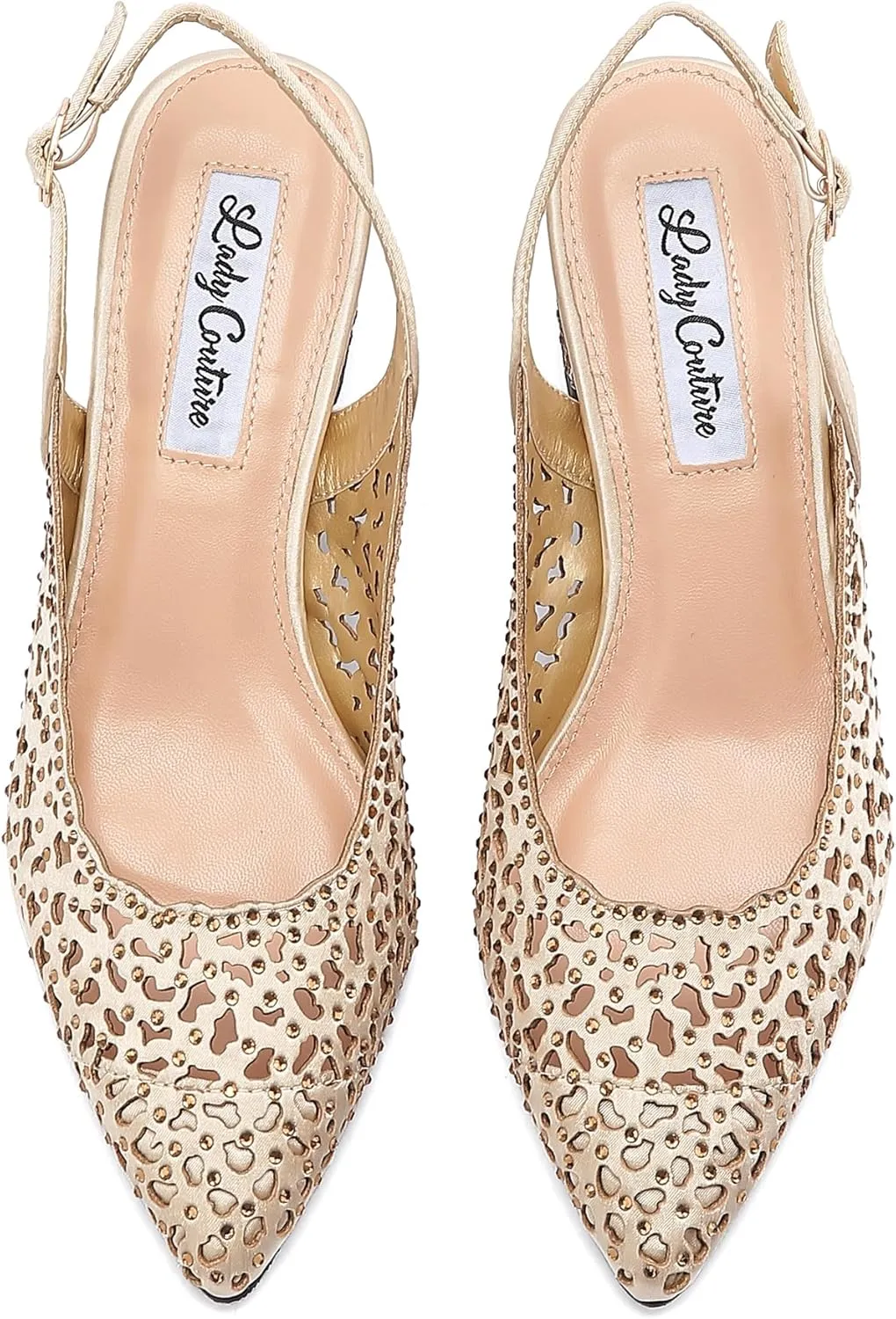 DONNA Rhinestone Satin Block Heel Slingback