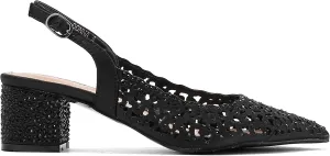 DONNA Rhinestone Satin Block Heel Slingback