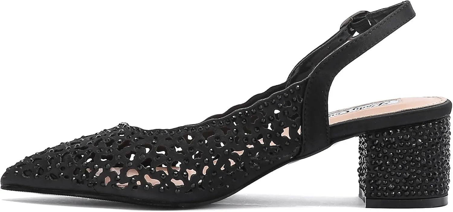 DONNA Rhinestone Satin Block Heel Slingback