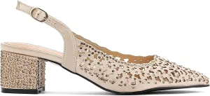 DONNA Rhinestone Satin Block Heel Slingback