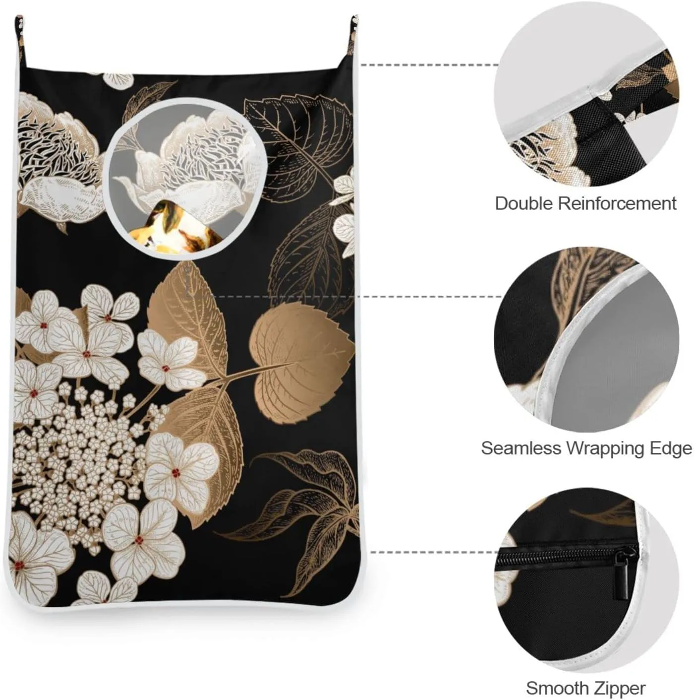 Door Hanging Laundry Hamper Bag with Free Adjustable Stainless Steel Hooks Dirty Clothes Hamper Extra Large Over the Door Laundry Hamper 29.5X20inch 1 PCS Black Retro Floral