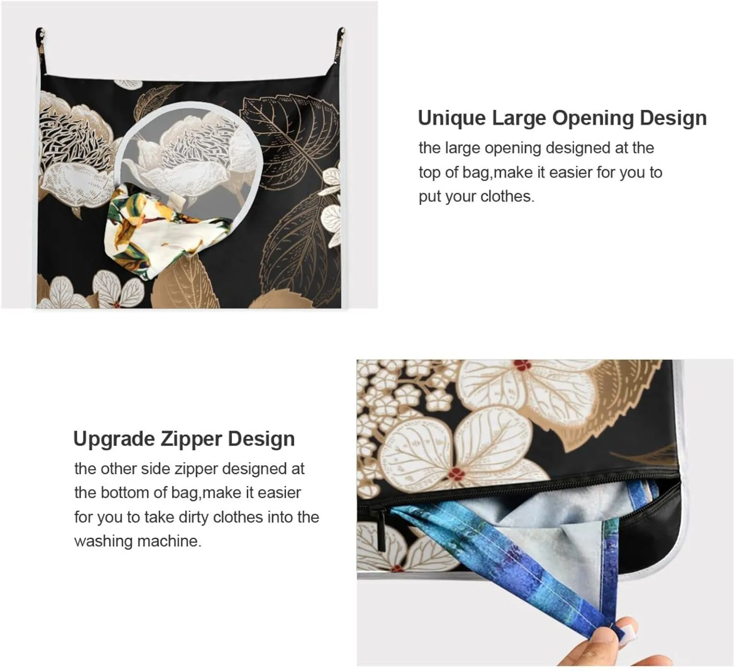 Door Hanging Laundry Hamper Bag with Free Adjustable Stainless Steel Hooks Dirty Clothes Hamper Extra Large Over the Door Laundry Hamper 29.5X20inch 1 PCS Black Retro Floral