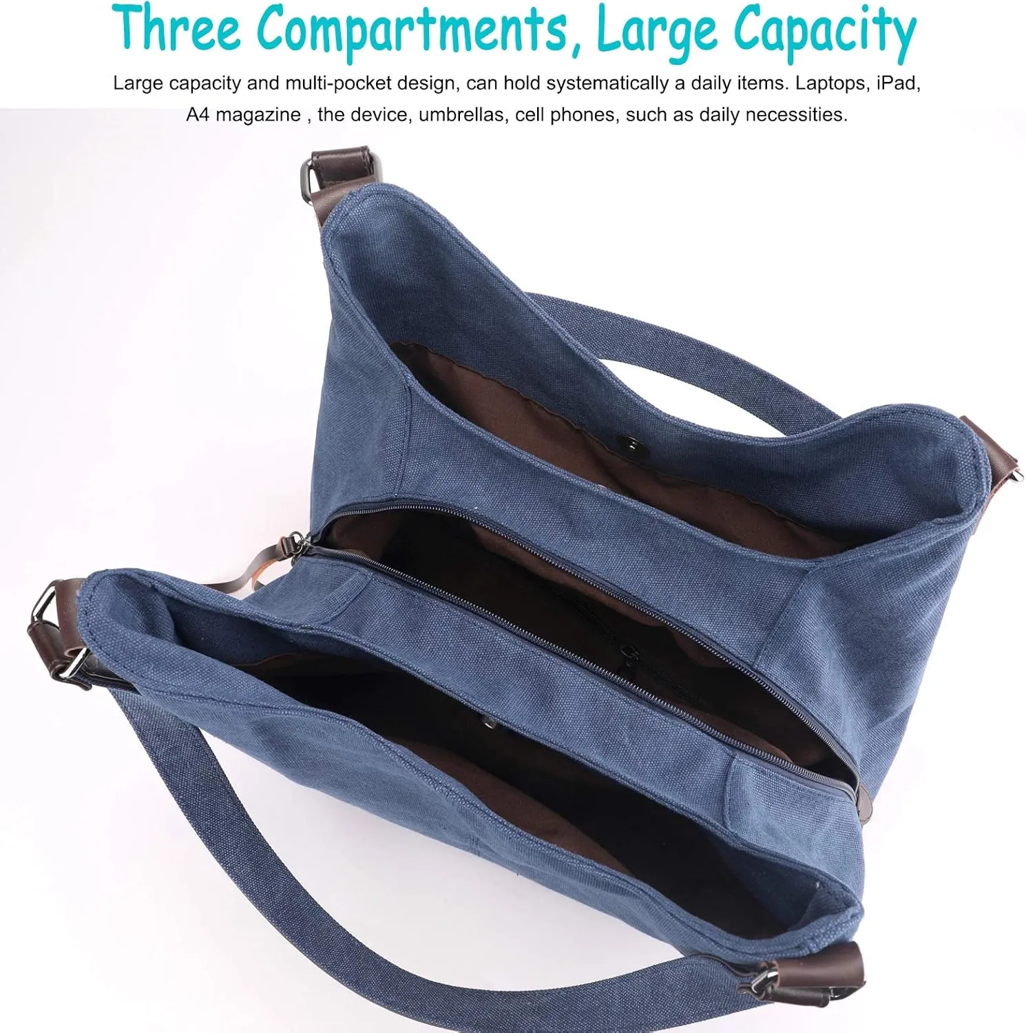 DOURR Women's Multi-pocket Shoulder Bag Fashion Cotton Canvas Handbag Tote Purse