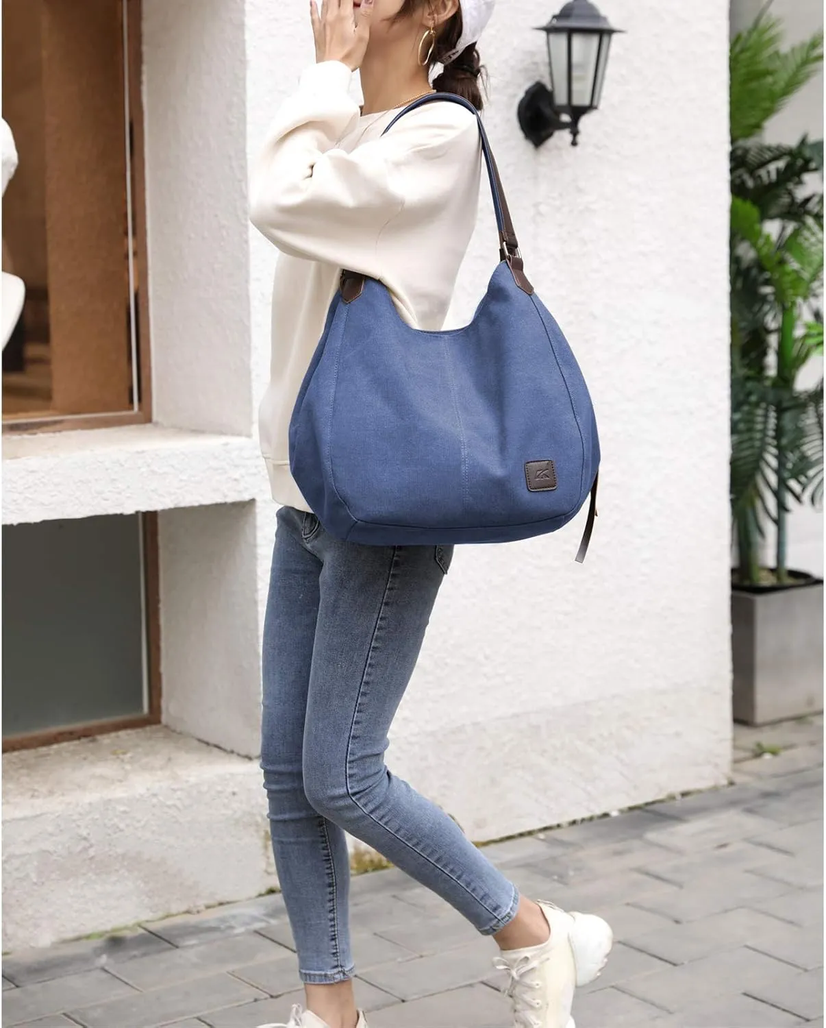 DOURR Women's Multi-pocket Shoulder Bag Fashion Cotton Canvas Handbag Tote Purse