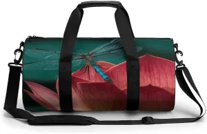 Dragonfly And Blooming Flower Sport Gym Duffle Travel Bag for Women Men Overnight Weekender Bag with Shoe Compartment,Wet Pocket, 17.7in/9in/9in, style