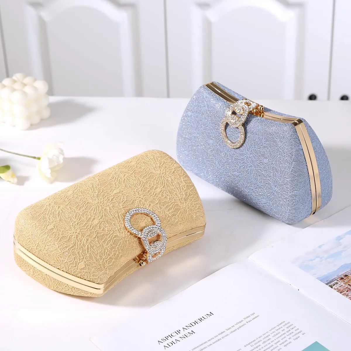 Dreubea Women's Fashion Evening Bag Rhinestone Decrated Clutch Handbag with Chain