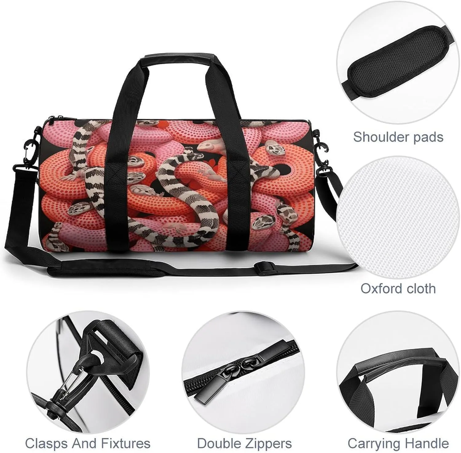 Duffel Bag for Men Women Gym Bag A Bunch of Crazy Snakes Travel Duffel Bag Waterproof Overnight Bag for Sports Workout