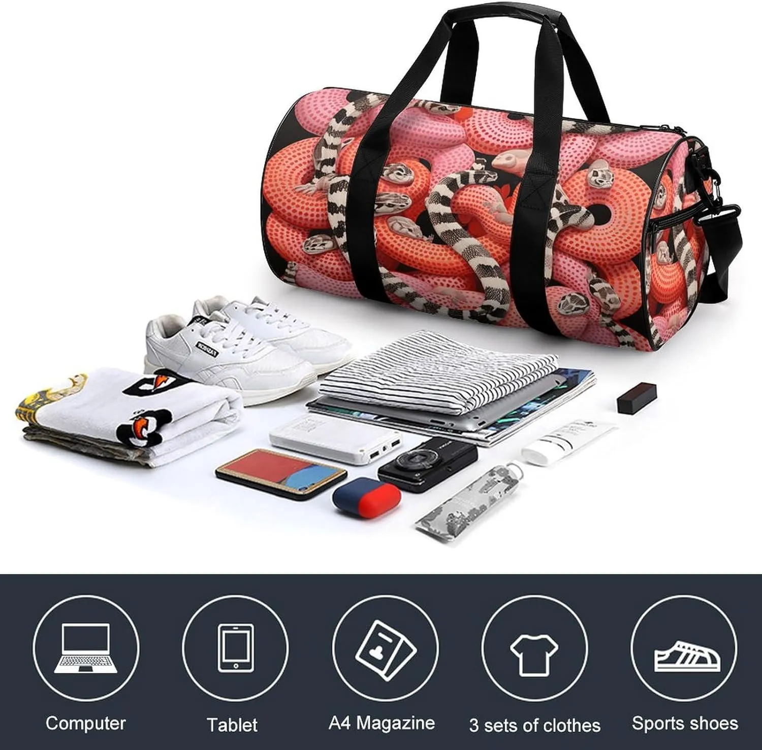 Duffel Bag for Men Women Gym Bag A Bunch of Crazy Snakes Travel Duffel Bag Waterproof Overnight Bag for Sports Workout