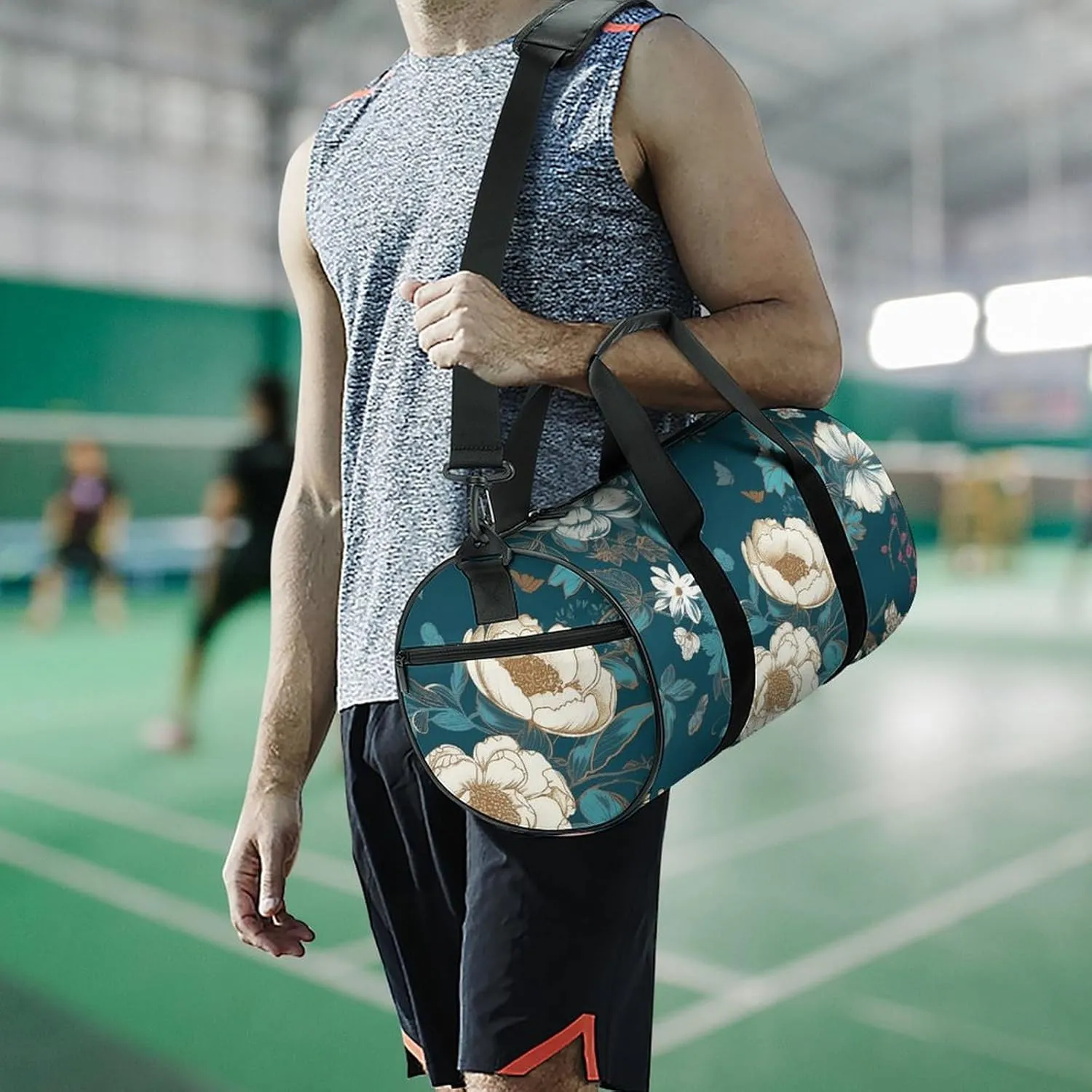 Duffel Bag for Men Women Gym Bag Hand Drawn Flowers Travel Duffel Bag Waterproof Overnight Bag for Sports Workout