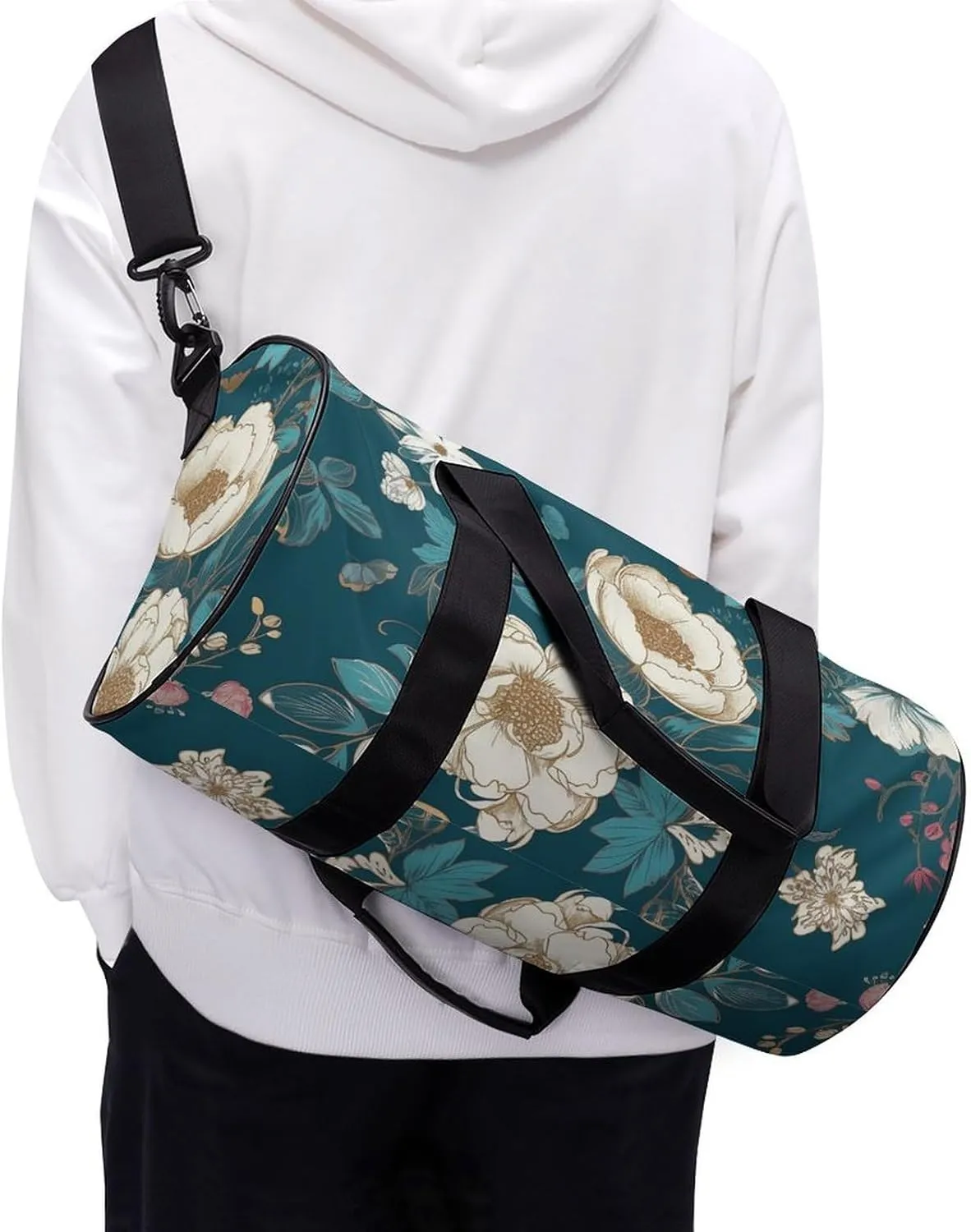 Duffel Bag for Men Women Gym Bag Hand Drawn Flowers Travel Duffel Bag Waterproof Overnight Bag for Sports Workout