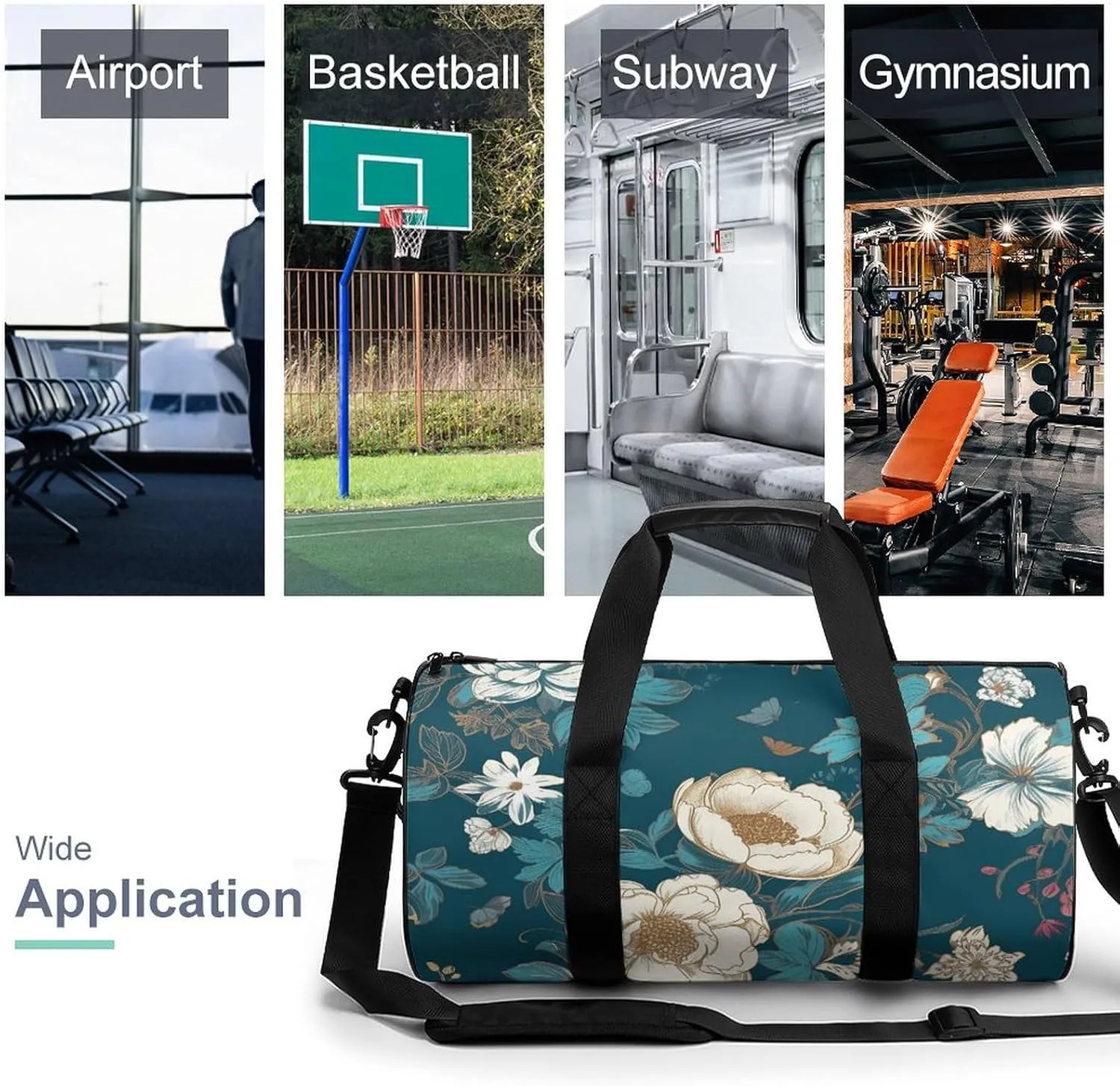 Duffel Bag for Men Women Gym Bag Hand Drawn Flowers Travel Duffel Bag Waterproof Overnight Bag for Sports Workout