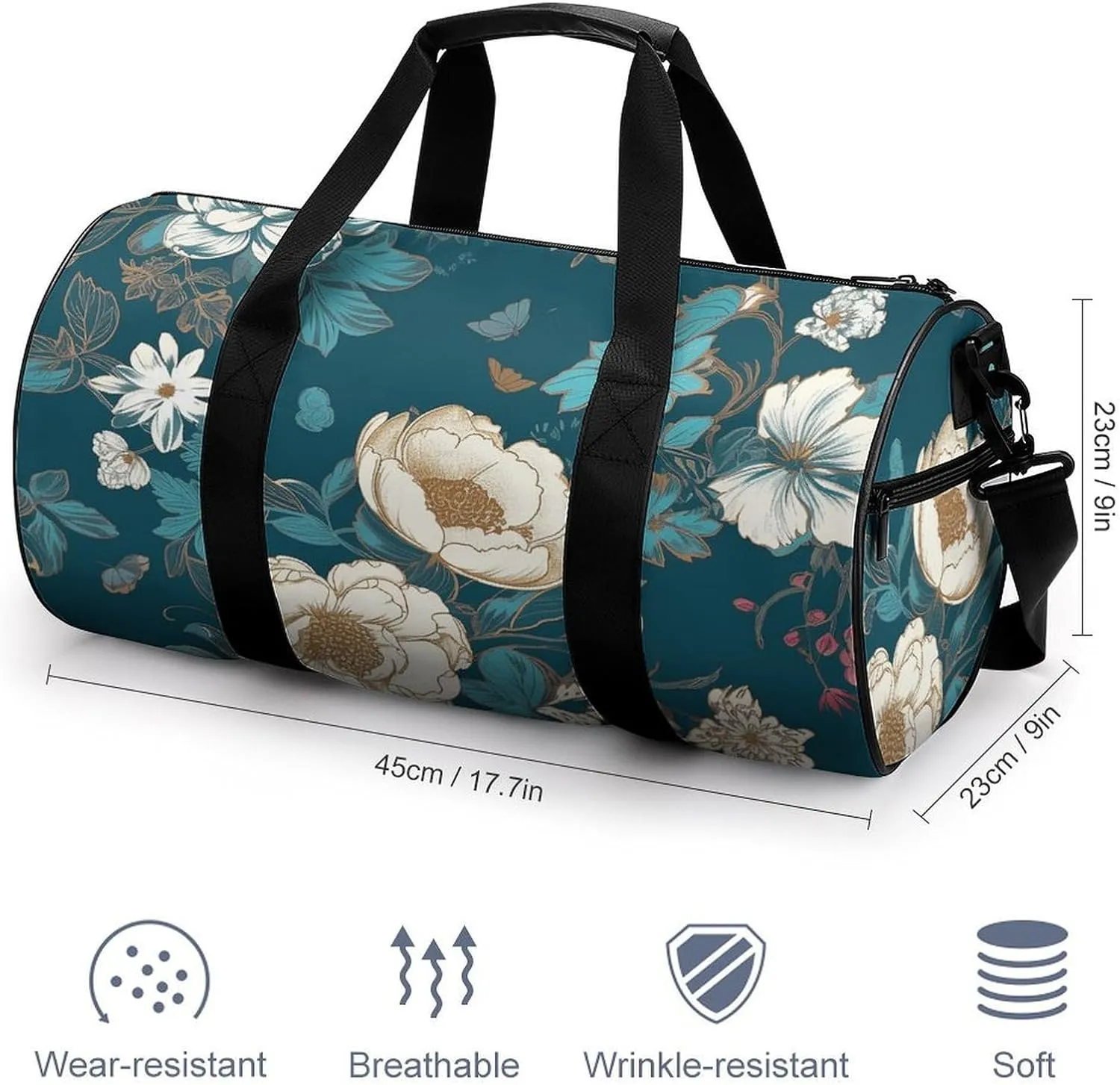 Duffel Bag for Men Women Gym Bag Hand Drawn Flowers Travel Duffel Bag Waterproof Overnight Bag for Sports Workout