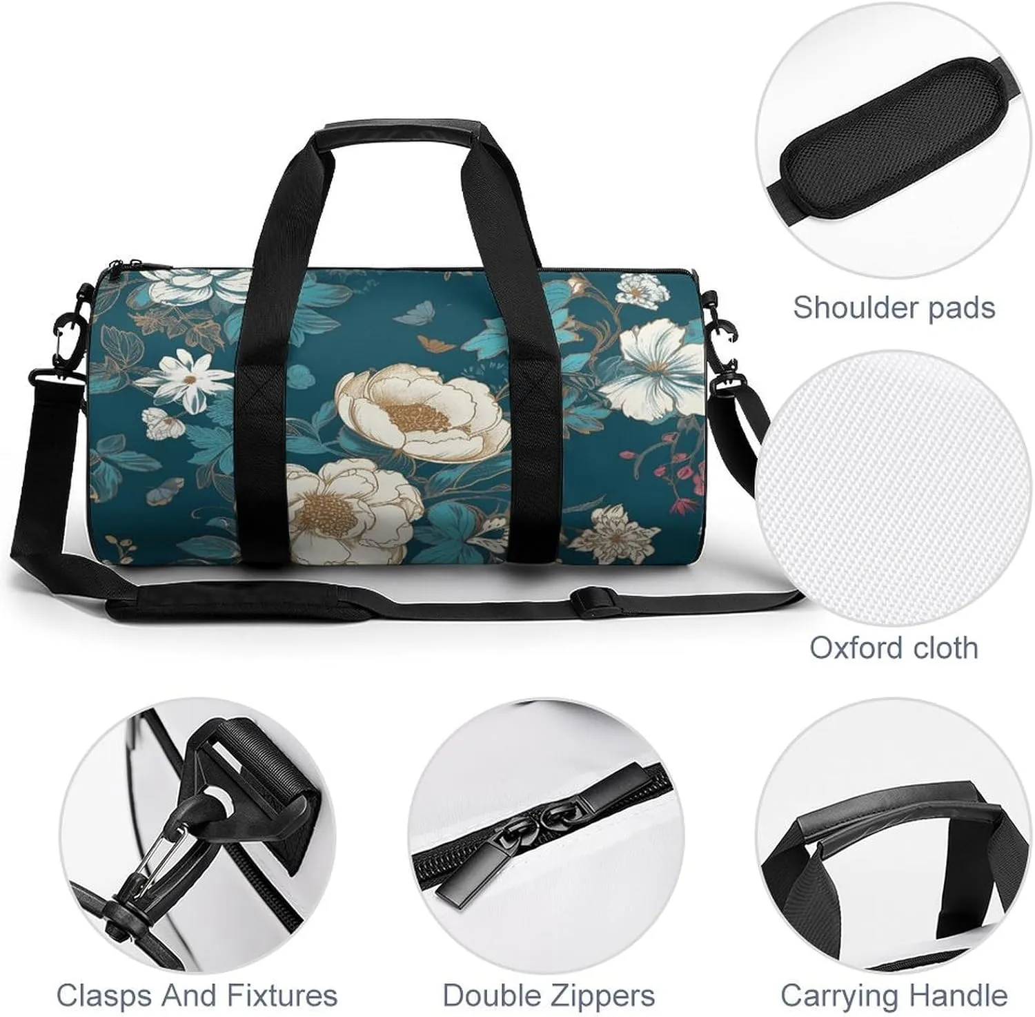 Duffel Bag for Men Women Gym Bag Hand Drawn Flowers Travel Duffel Bag Waterproof Overnight Bag for Sports Workout