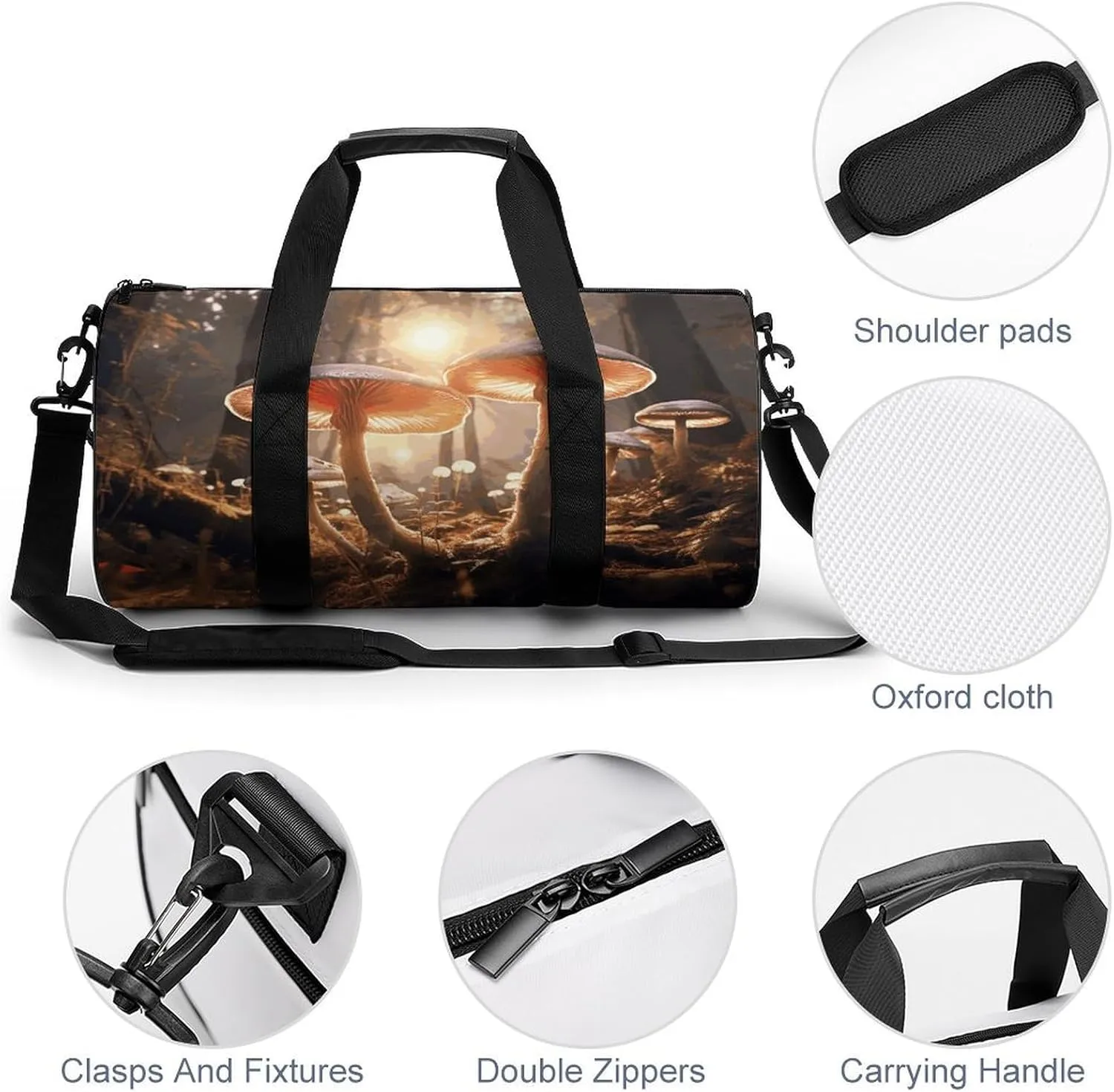 Duffel Bag for Men Women Gym Bag Mushroom Forest Travel Duffel Bag Waterproof Overnight Bag for Sports Workout
